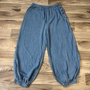 Anthropologie Denim Harem Pants Chambray Blue Balloon 100% Cotton Size Small